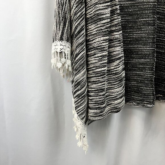 In Style Womens Open Front Black/Ivory Marled Kimono Cardigan Crochet Trim S/M - Picture 5 of 8